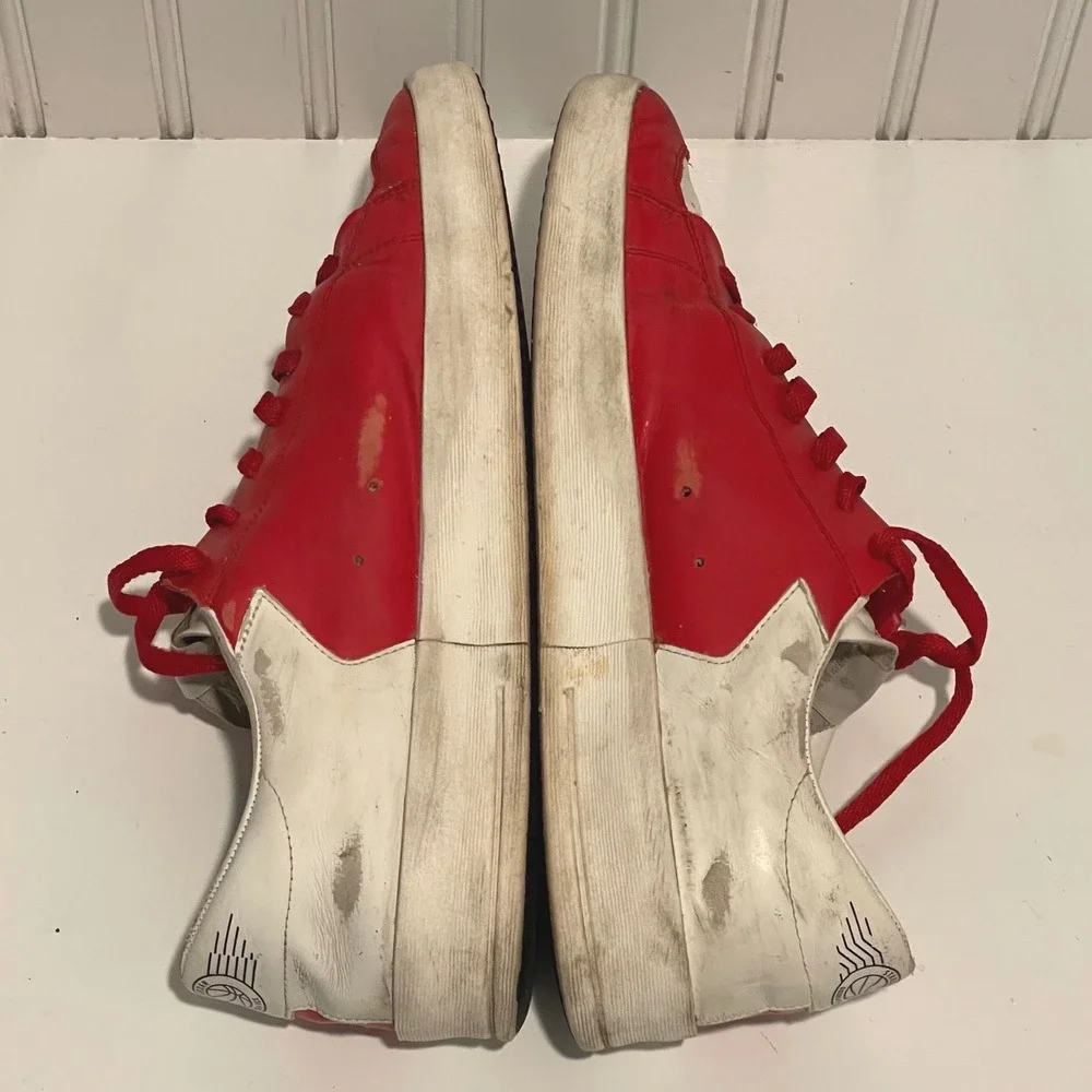 Golden Goose Stardan Sneakers Mens Size 12 Red White Luxury Distressed Low Top